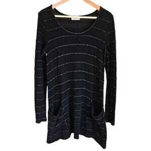 Allen Allen Black Striped Long Sleeve Tunic Shirt Dress Women's Small